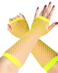 Fluro Yellow Fishnet Glove with Diamantes (LONG)