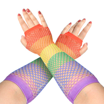 Rainbow Fishnet Gloves (Long)