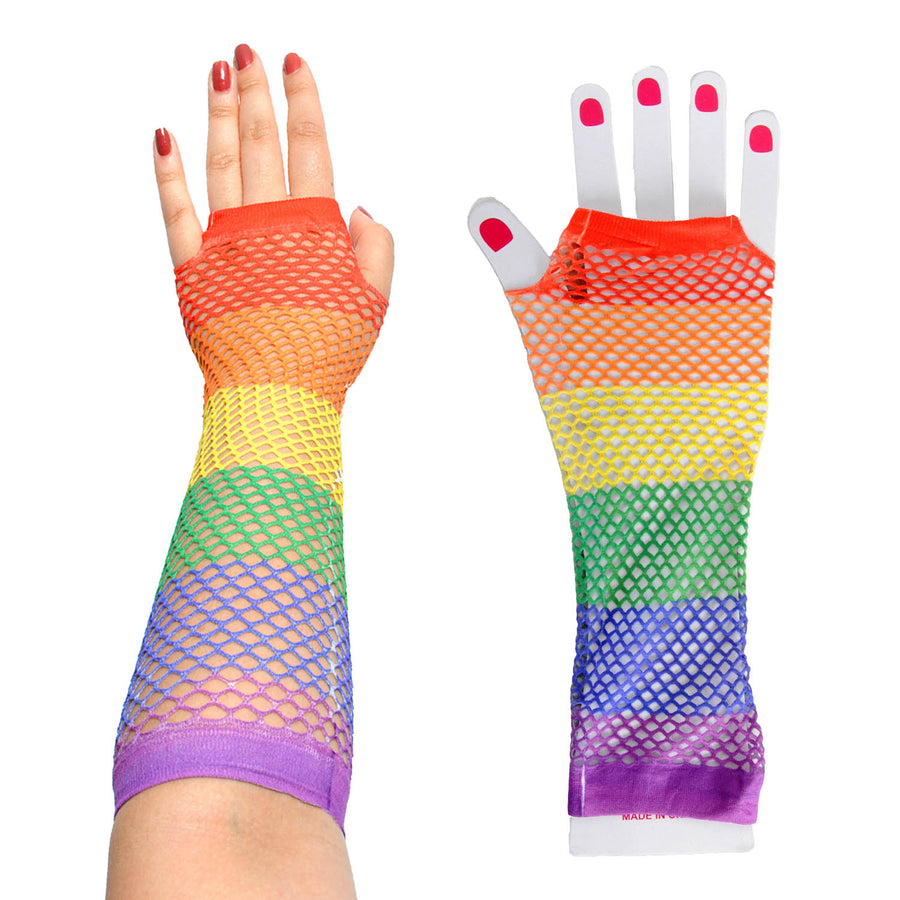 Rainbow Fishnet Gloves (Long)