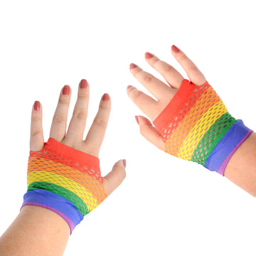 Rainbow Fishnet Gloves (Short)