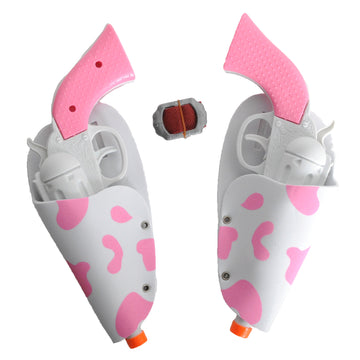 Cowgirl Double Gun Set with Holster Belt (Pink Cow Print)