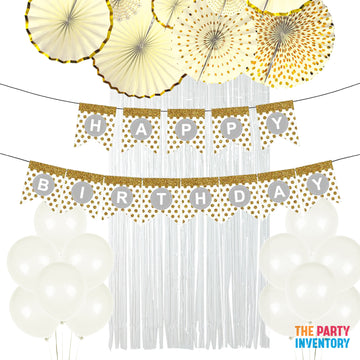White and Gold Birthday Decoration Kit (Dots)