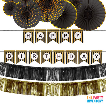 Black and Gold Birthday Decoration Kit (Stripes)