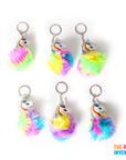 Rainbow Unicorn Fluffy Pom Pom Key Ring