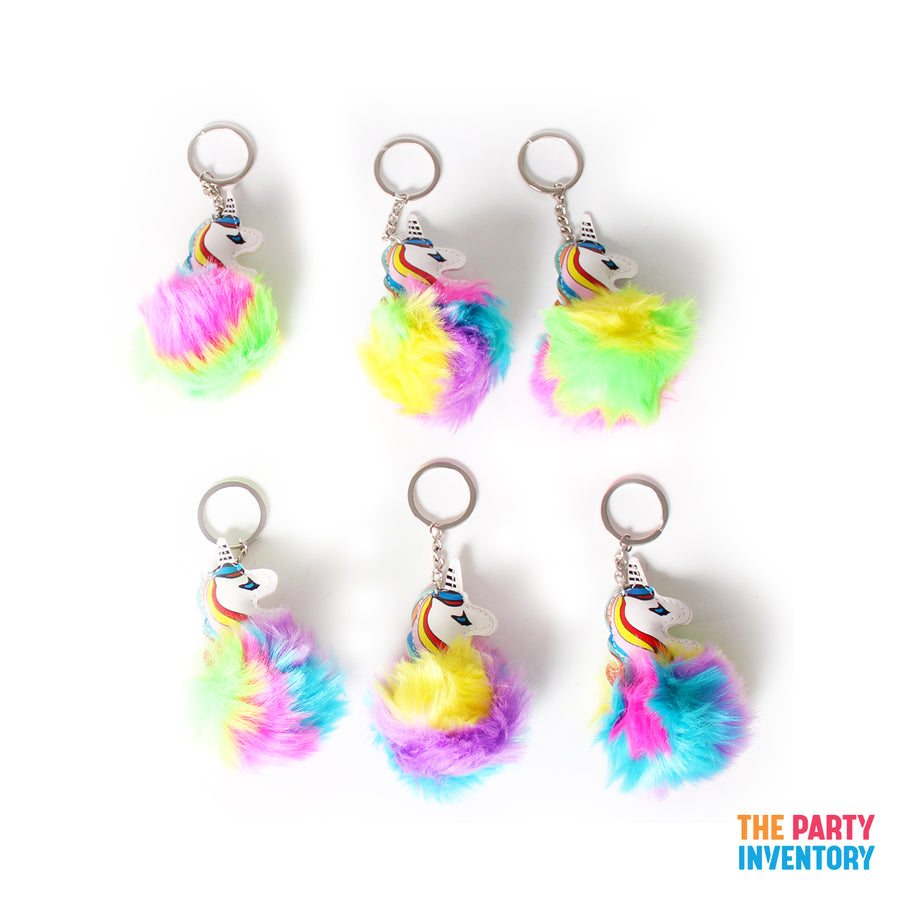 Rainbow Unicorn Fluffy Pom Pom Key Ring