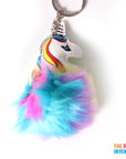 Rainbow Unicorn Fluffy Pom Pom Key Ring