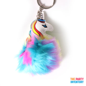 Rainbow Unicorn Fluffy Pom Pom Key Ring
