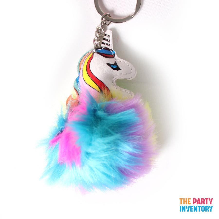 Rainbow Unicorn Fluffy Pom Pom Key Ring