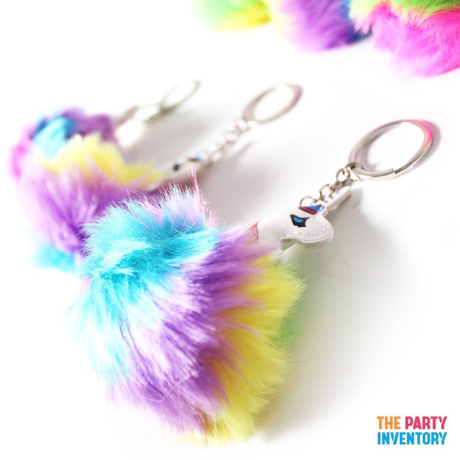 Rainbow Unicorn Fluffy Pom Pom Key Ring