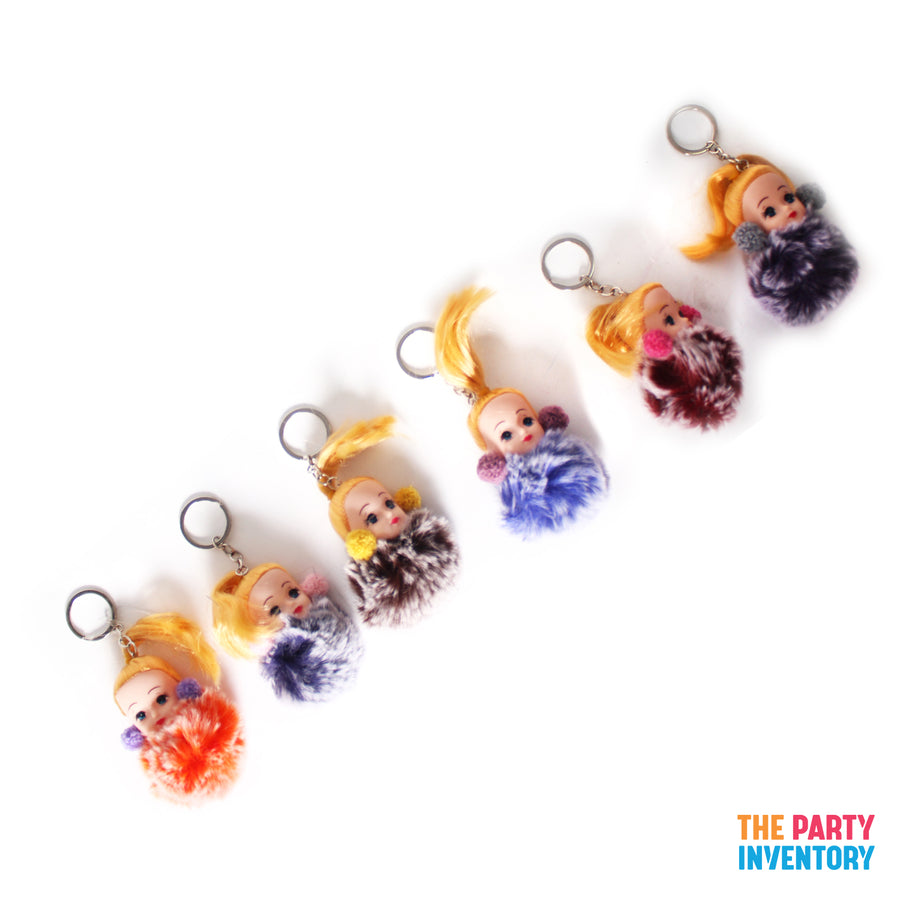 Fluffy Pom Pom Key Ring with Doll