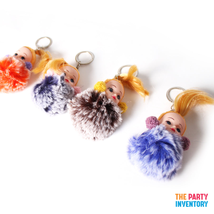 Fluffy Pom Pom Key Ring with Doll