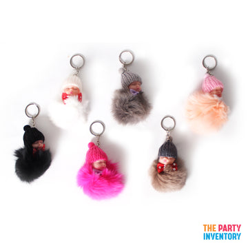 Beanie Baby Fluffy Pom Pom Key Ring (with bow)