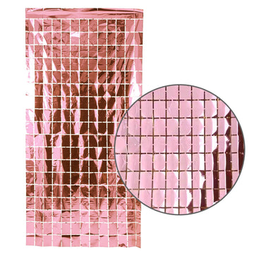 Pink Metallic Grid Block Foil Curtains