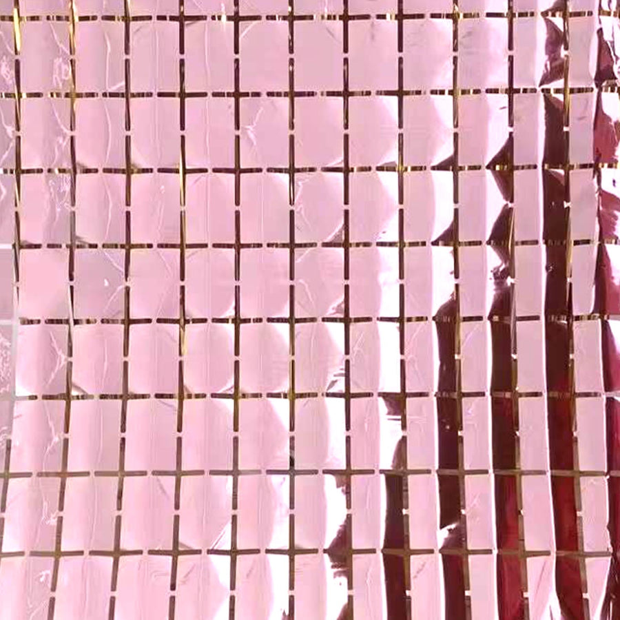 Pink Metallic Grid Block Foil Curtains