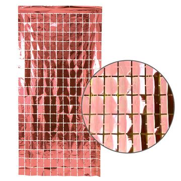 Rose Gold Metallic Grid Block Foil Curtains