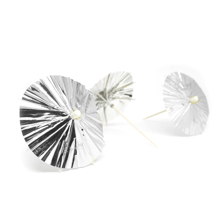 Metallic Silver Cocktail Umbrella Picks (12pk)