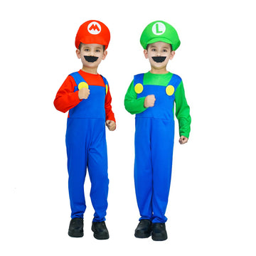 Children's Green Luigi & Red Mario Plumber Boy Costume Set
