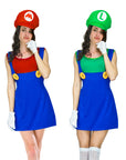 Adult Green Luigi & Red Mario Lady Costume Set
