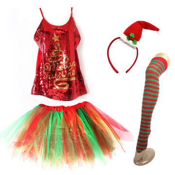 Ladies Christmas Costume Kit (Gold Merry Christmas)