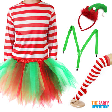Girls Red Christmas Elf Costume Kit (Kids/Adults)