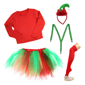 Stripy Christmas Elf Girl Costume Kit (Kids/Adult)