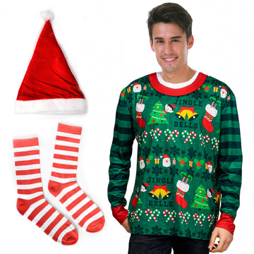 Mens Christmas Ugly Sweater Costume Kit (Green)
