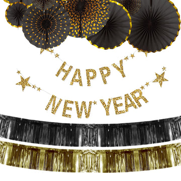 New Years Black and Gold Party Decoration Kit