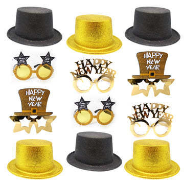 New Years Eve Photo Prop Accessory Kit (Black and Gold)