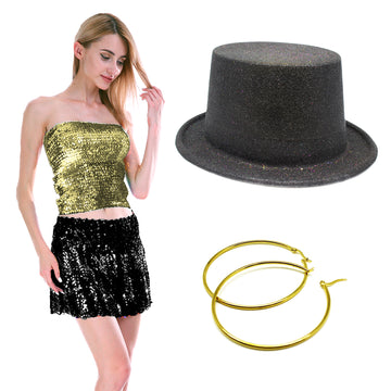 Ladies New Years Eve Sequin Costume Kit (Gold and Black)