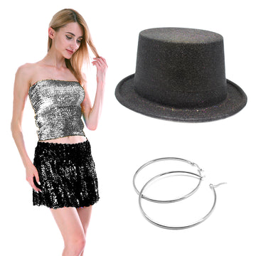 Ladies New Years Eve Sequin Costume Kit (Black and Silver)