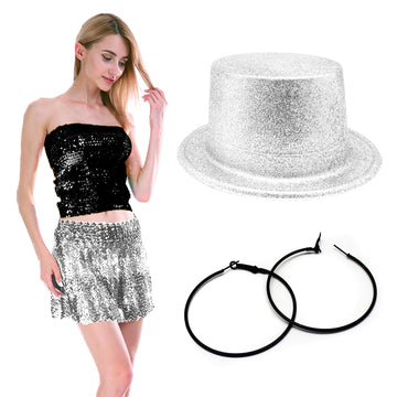 Ladies New Years Eve Sequin Costume Kit (Silver and Black)
