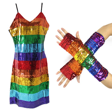 Adult Rainbow Sequin Dress Costume Kit