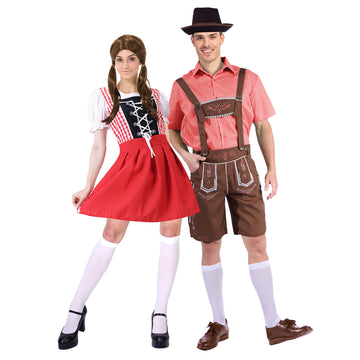 Adult Beer Festival Couple Costume Set (Red)