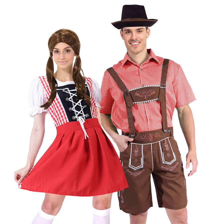 Adult Beer Festival Couple Costume Set (Red)
