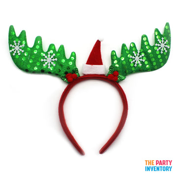 Sparkly Green Reindeer Ears Christmas Headband