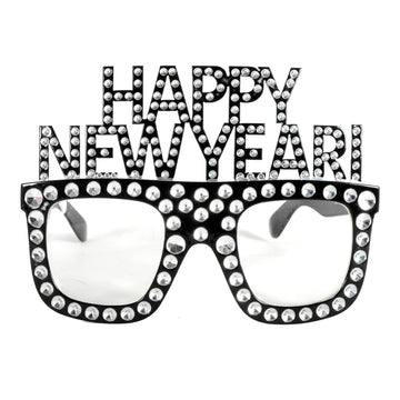 Happy New Year Bling Party Glasses (Black & Silver)