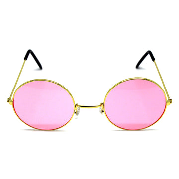Pink Lens Hippie Party Glasses with Gold Rim