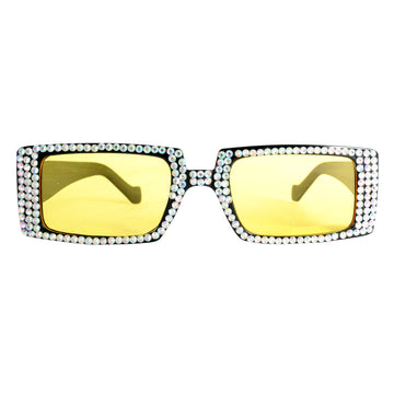Diamanté Rectangle Party Glasses with Yellow Lens