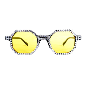 Diamanté Octagon Party Glasses with Yellow Lens