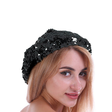 Sequin Beret Hat (Black)