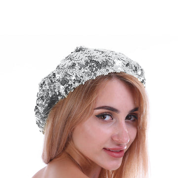 Sequin Beret Hat (Silver)