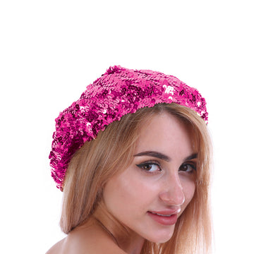 Sequin Beret Hat (Pink)