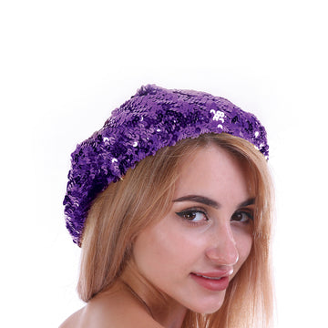 Sequin Beret Hat (Purple)
