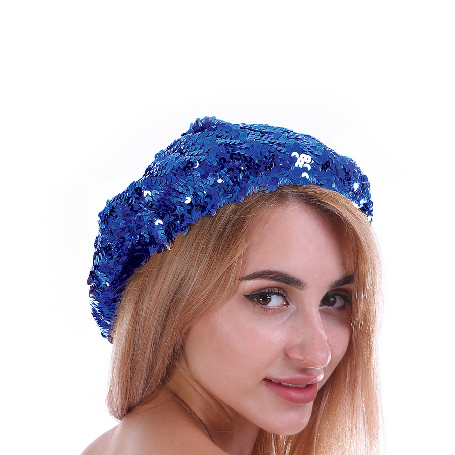 Sequin Beret Hat (Dark Blue)