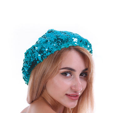 Sequin Beret Hat (Light Blue)