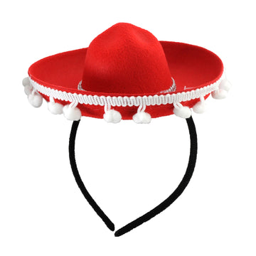Red Sombrero Headband with White Pom Poms