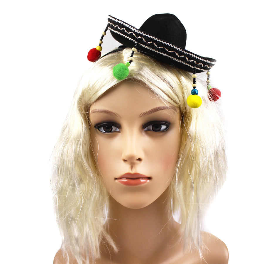 Sombrero Headband with Coloured Pom Poms