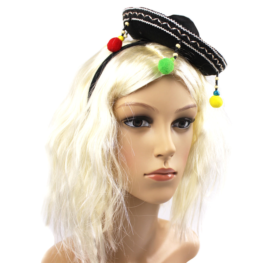 Sombrero Headband with Coloured Pom Poms