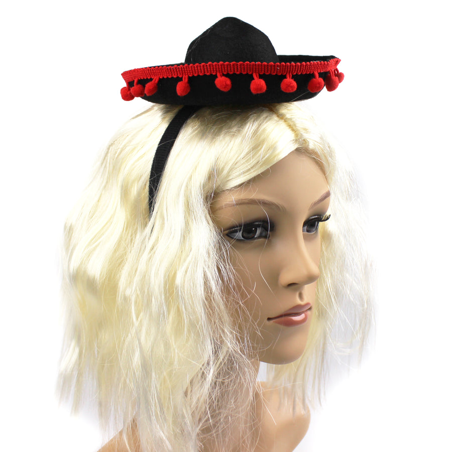 Sombrero Headband with Red Pom Poms