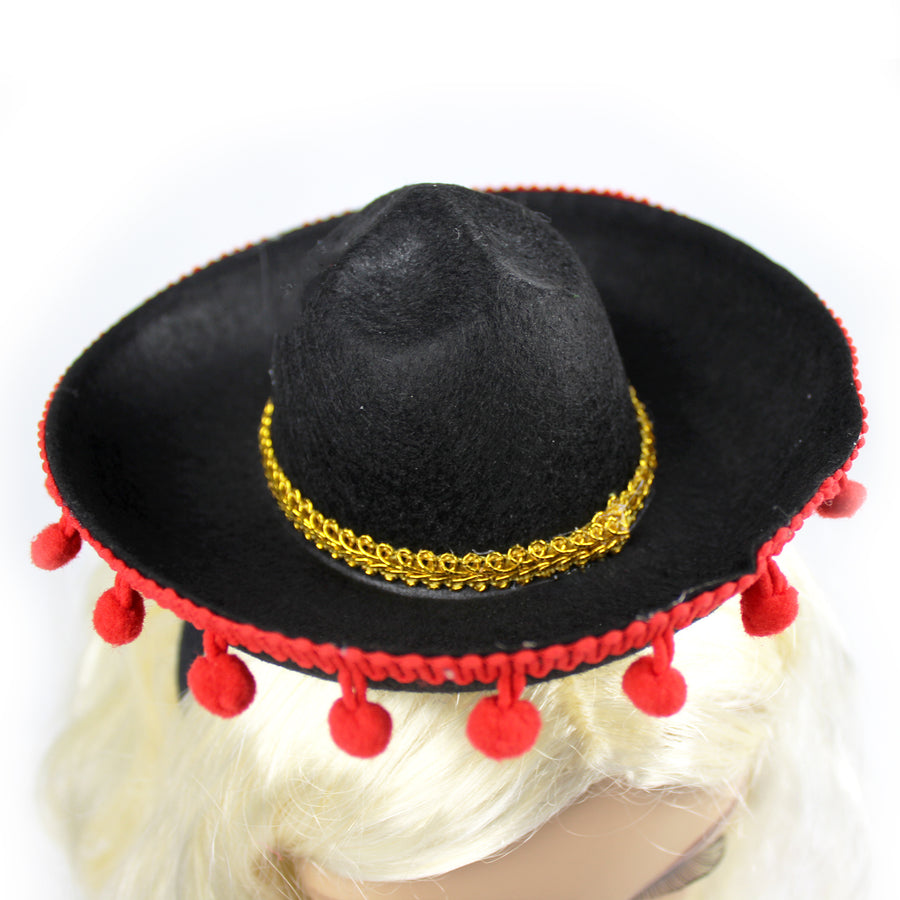 Sombrero Headband with Red Pom Poms